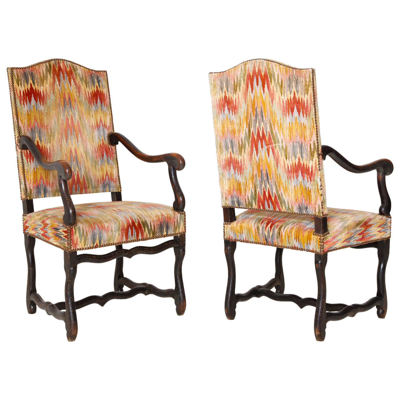 Pair of 19th Century Black Painted Os de Mouton Chairs For Sale