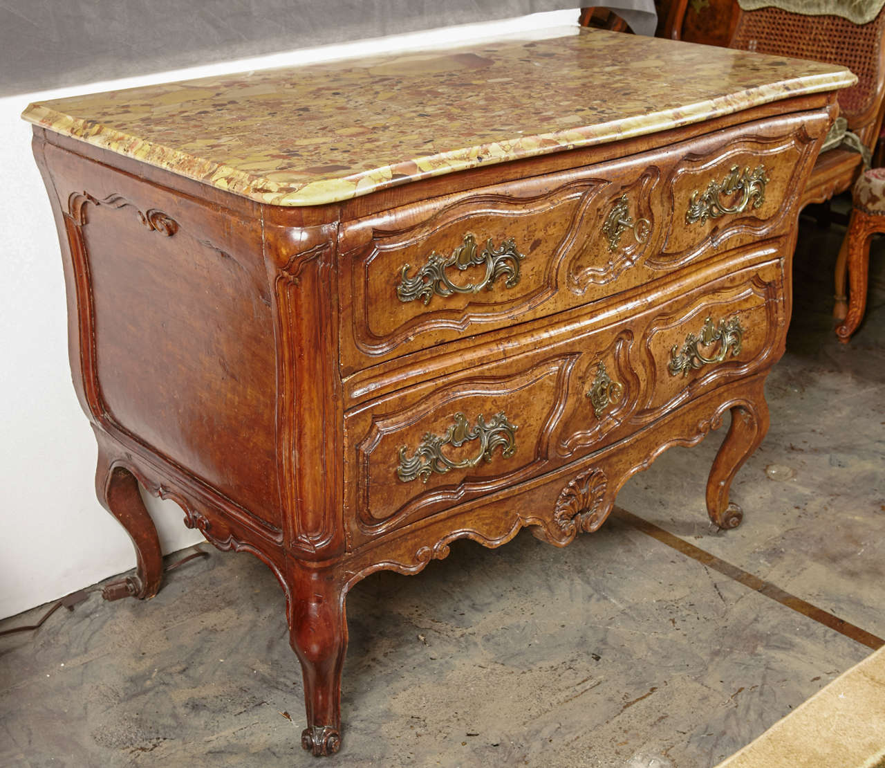 18th Century French Walnut marble top commode.