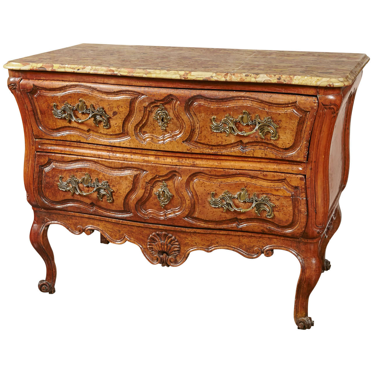18th Century French, Walnut Marble Top Commode For Sale