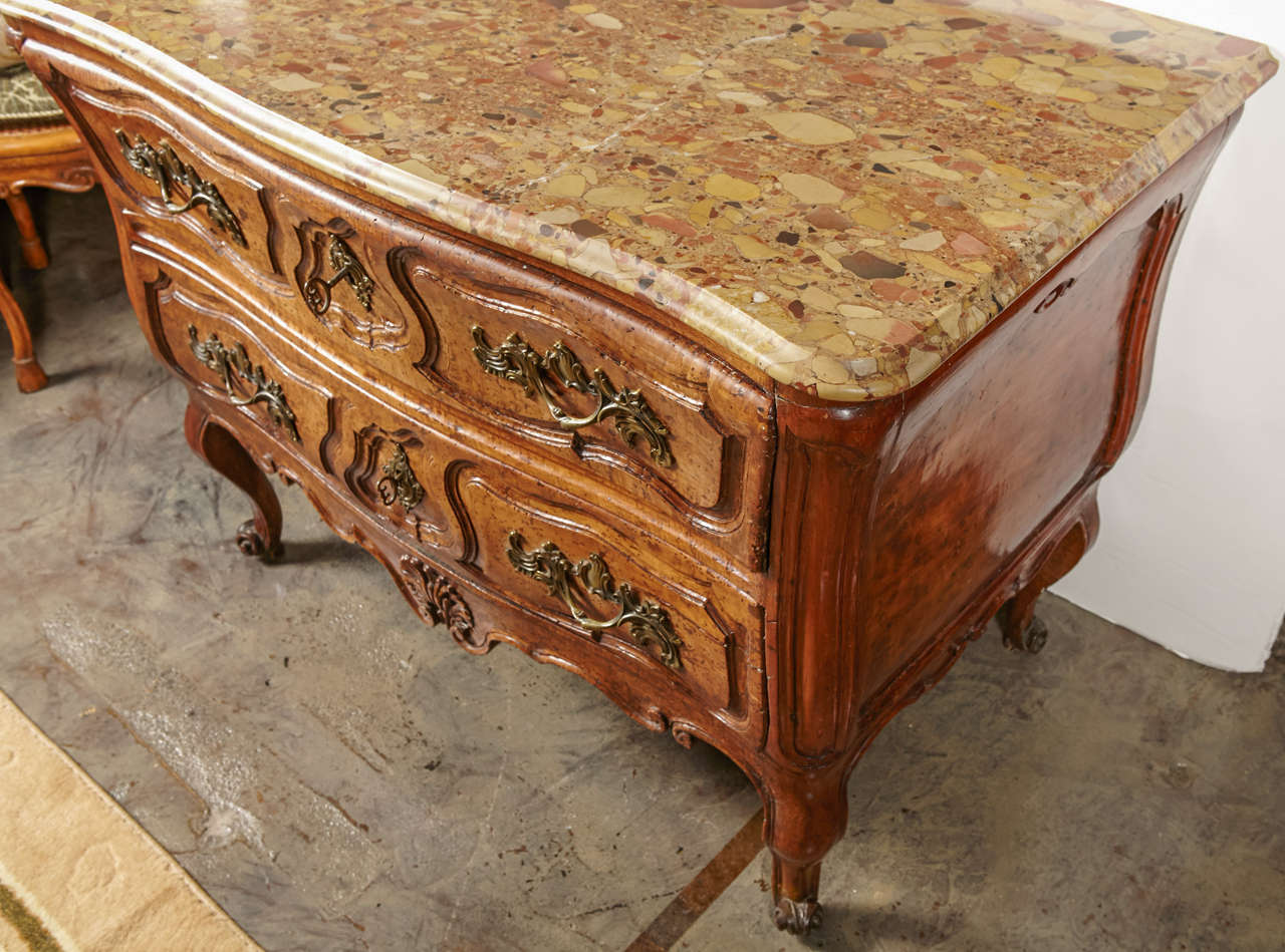 18th Century and Earlier 18th Century French, Walnut Marble Top Commode For Sale