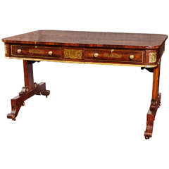 Regency Rosewood and Brass Inlaid Library Table