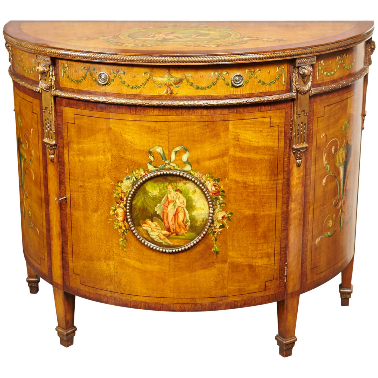 Late 19th Century Edwardian Satinwood Demilune Cabinet