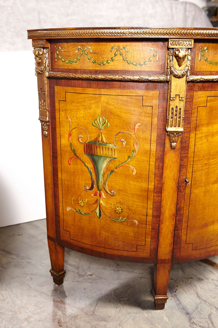 Wood Late 19th Century Edwardian Satinwood Demilune Cabinet