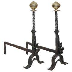 Pair of Bronze and Wrought Iron Andirons, 1680