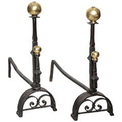 Pair of Bronze and Wrought Iron Andirons