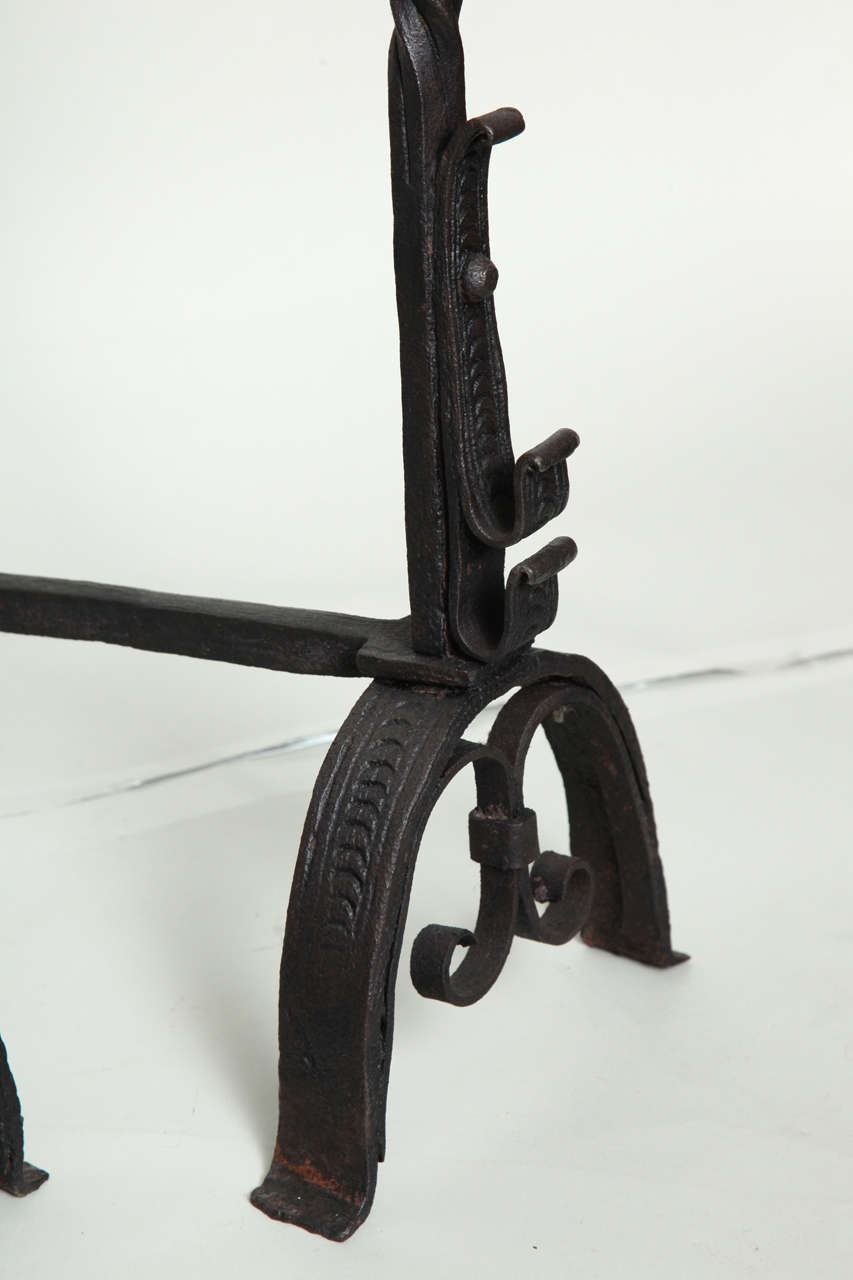 Pair of 18th Century Brass and Wrought Iron Andirons 1