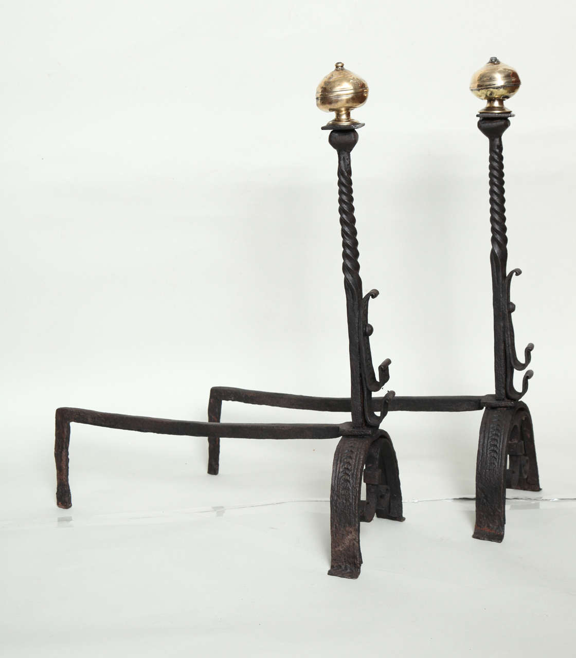 Pair of 18th Century Brass and Wrought Iron Andirons 5