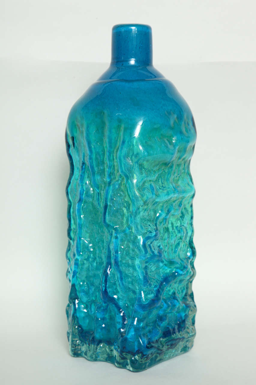 1960s Maltese Studio glass vase designed by Michael Harris, and made by the Mdina Glass Studio under his direction. This design was copied by Whitefriars Glass and widely popularized by them, although not in the unique color palette favored by