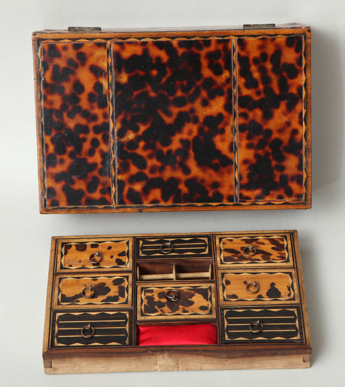 Ebony Early 19th Century Faux Tortoise Shell Inlaid Box For Sale