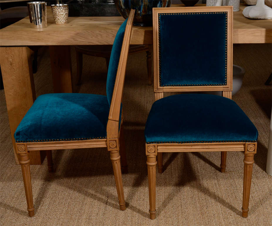Antony Todd collection Teal Mohair Louis XVI style chairs 
H 35 x W 19.5 D 17.5
Seat H x 17.5