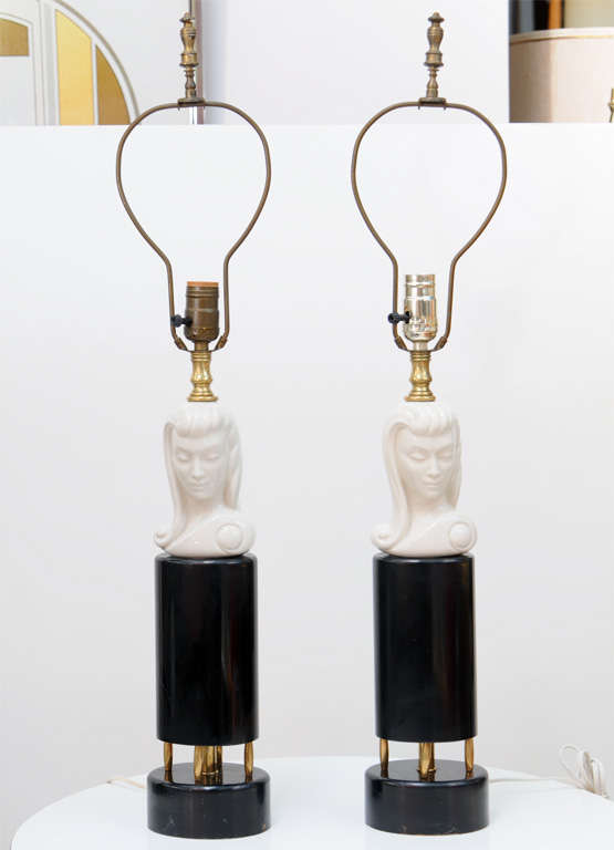 American Glamour’s Ceramic Maiden Bust Dorothy Draper Style Lamps