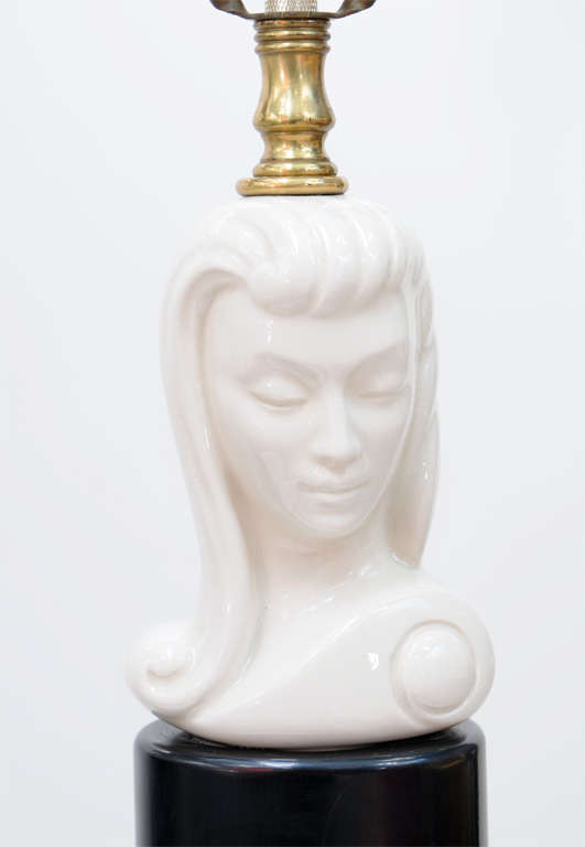 Mid-20th Century Glamour’s Ceramic Maiden Bust Dorothy Draper Style Lamps