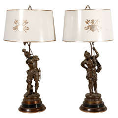Vintage French Metal Soldiers Lamps
