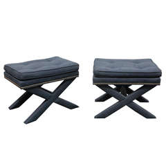 Pair of Upholstered Stools with X- Leg Design