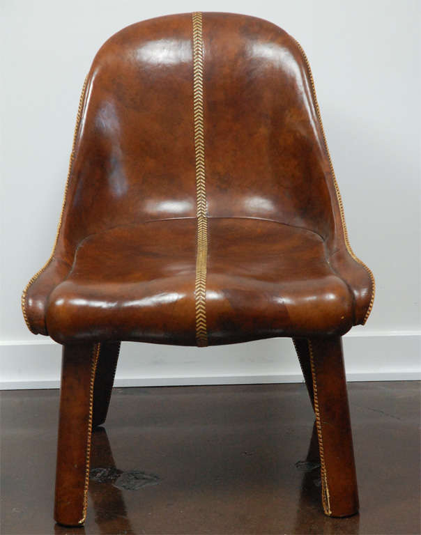 Important Pair of Leather Clad Chairs with Saddle Stitching by William Haines In Good Condition In Los Angeles, CA