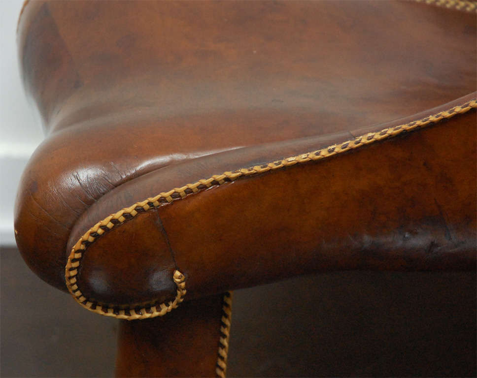 Important Pair of Leather Clad Chairs with Saddle Stitching by William Haines 1