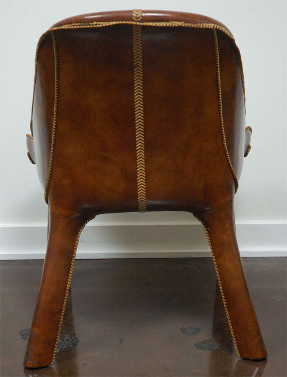 Important Pair of Leather Clad Chairs with Saddle Stitching by William Haines 2