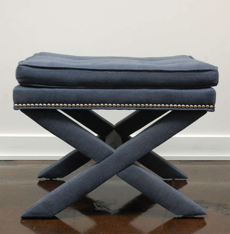 Pair of Upholstered Stools with X Leg Design at 1stdibs