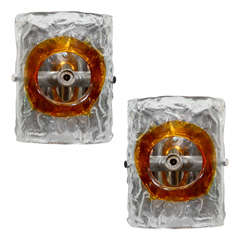 Vintage Pair of Two Mazzega Italian Glass Sconces