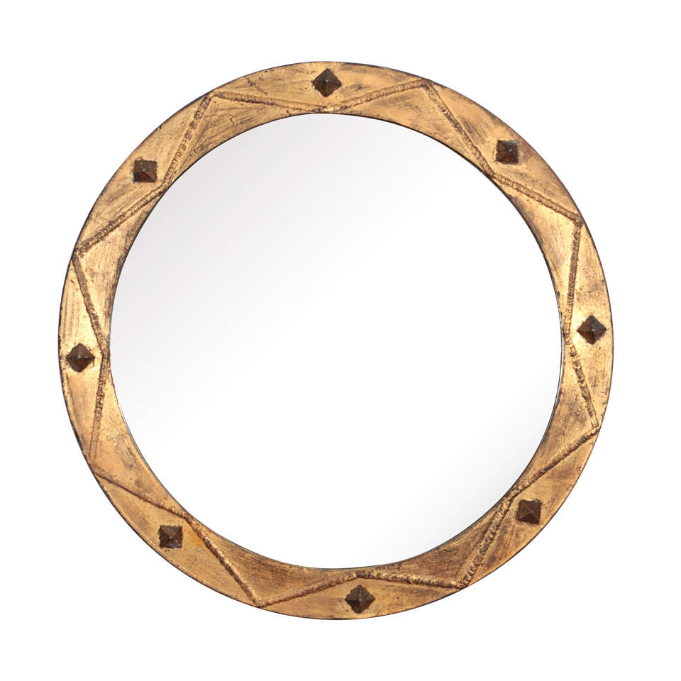Gilt Iron Mirror with Geometric Design For Sale
