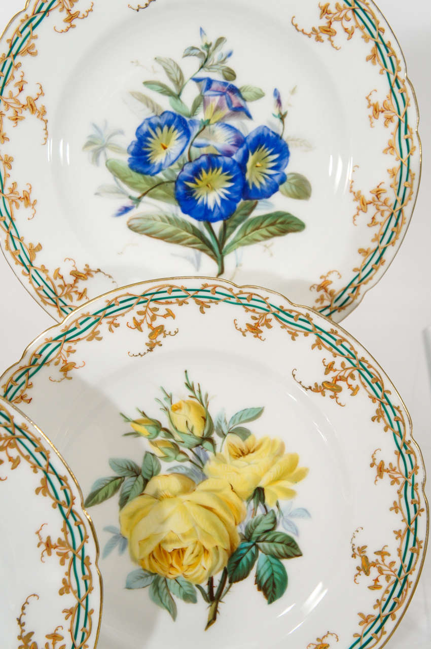 French 19th c. Old Paris Hand Painted 18 Piece Botanical Dessert Service