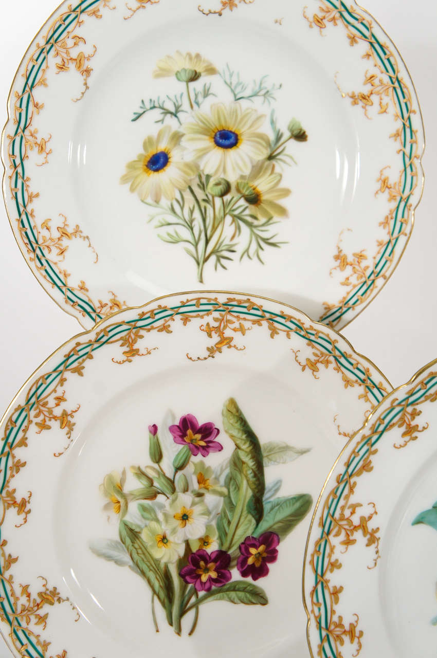 19th c. Old Paris Hand Painted 18 Piece Botanical Dessert Service In Excellent Condition In Great Barrington, MA