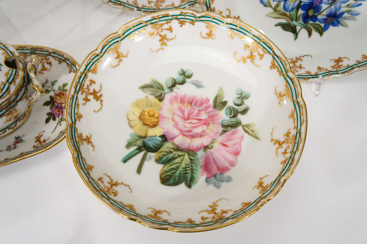 Porcelain 19th c. Old Paris Hand Painted 18 Piece Botanical Dessert Service