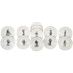 Antique Set of 12 French Dinner Plates "Les Metiers de Vieux Paris", Paris 1600