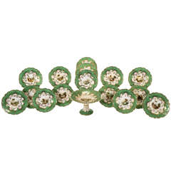 16 pc. Early 19th C. English Apple Green Hand Painted Dessert Service