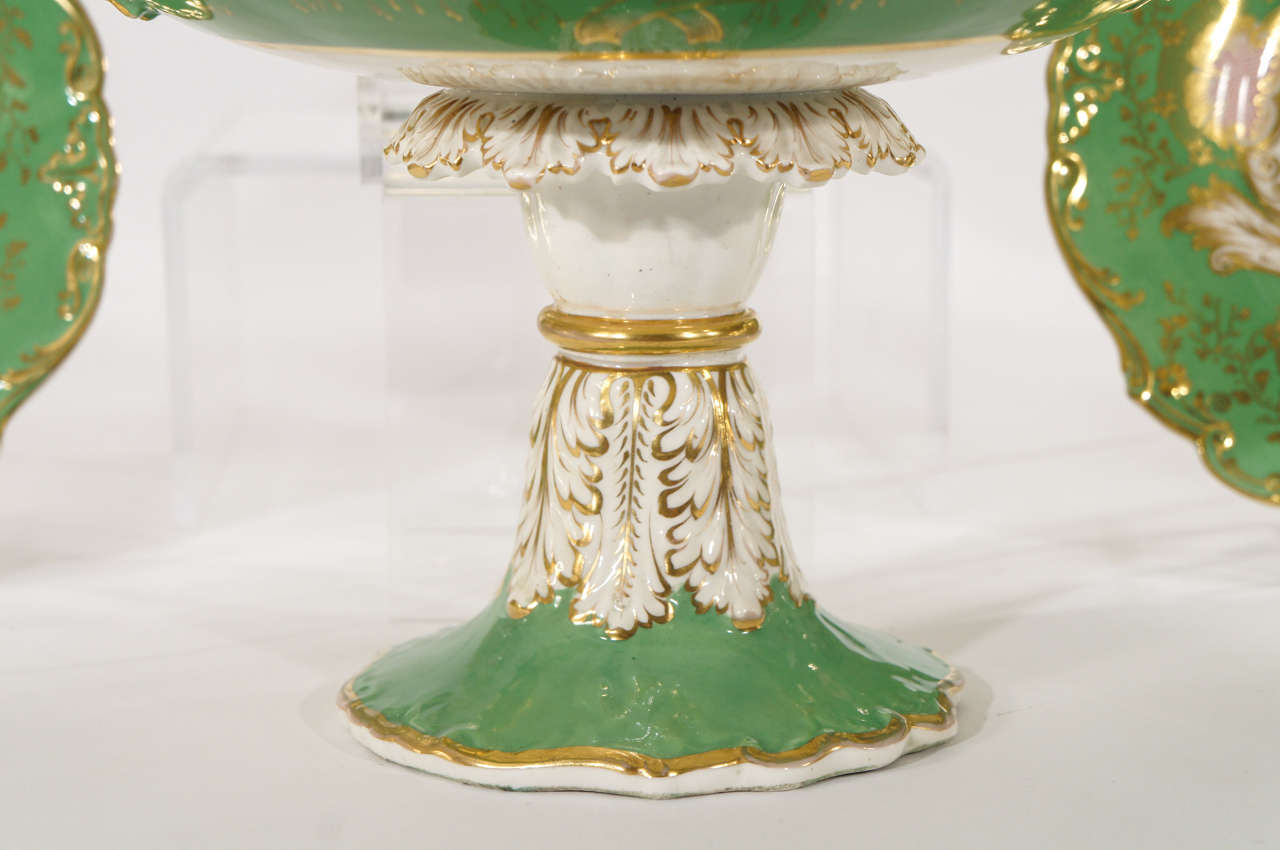 Porcelain 16 pc. Early 19th C. English Apple Green Hand Painted Dessert Service