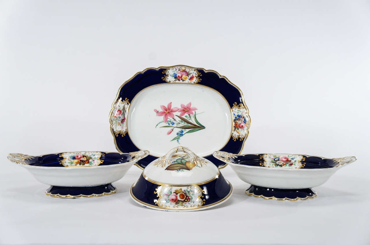 Chamberlain's Worcester Hand Painted Botanical Serving Pieces