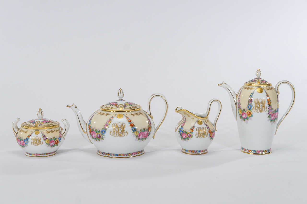 20th Century Lamm Dresden Hand-Painted Tea and Coffee Service Eight Cups and Saucers