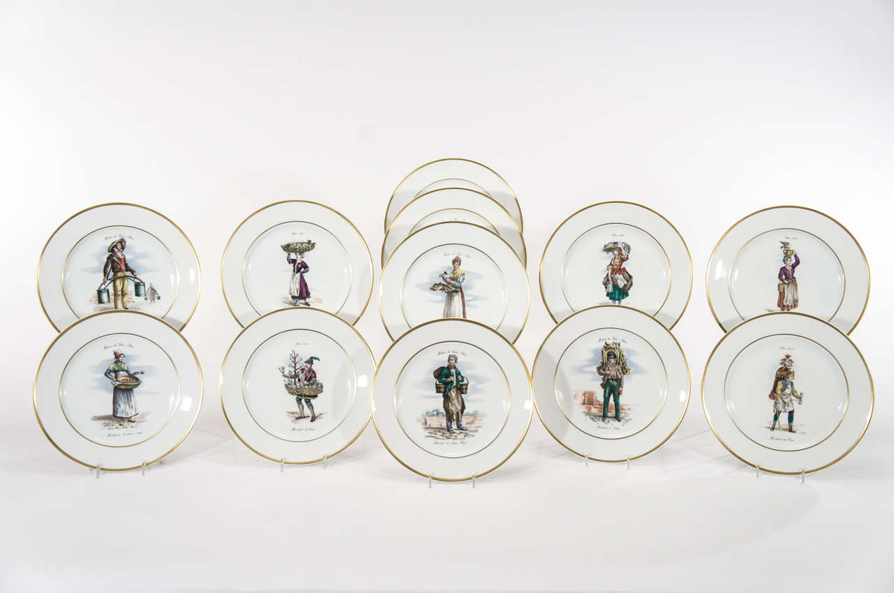 Set of 12 French Dinner Plates "Les Metiers de Vieux Paris", Paris 1600 ...