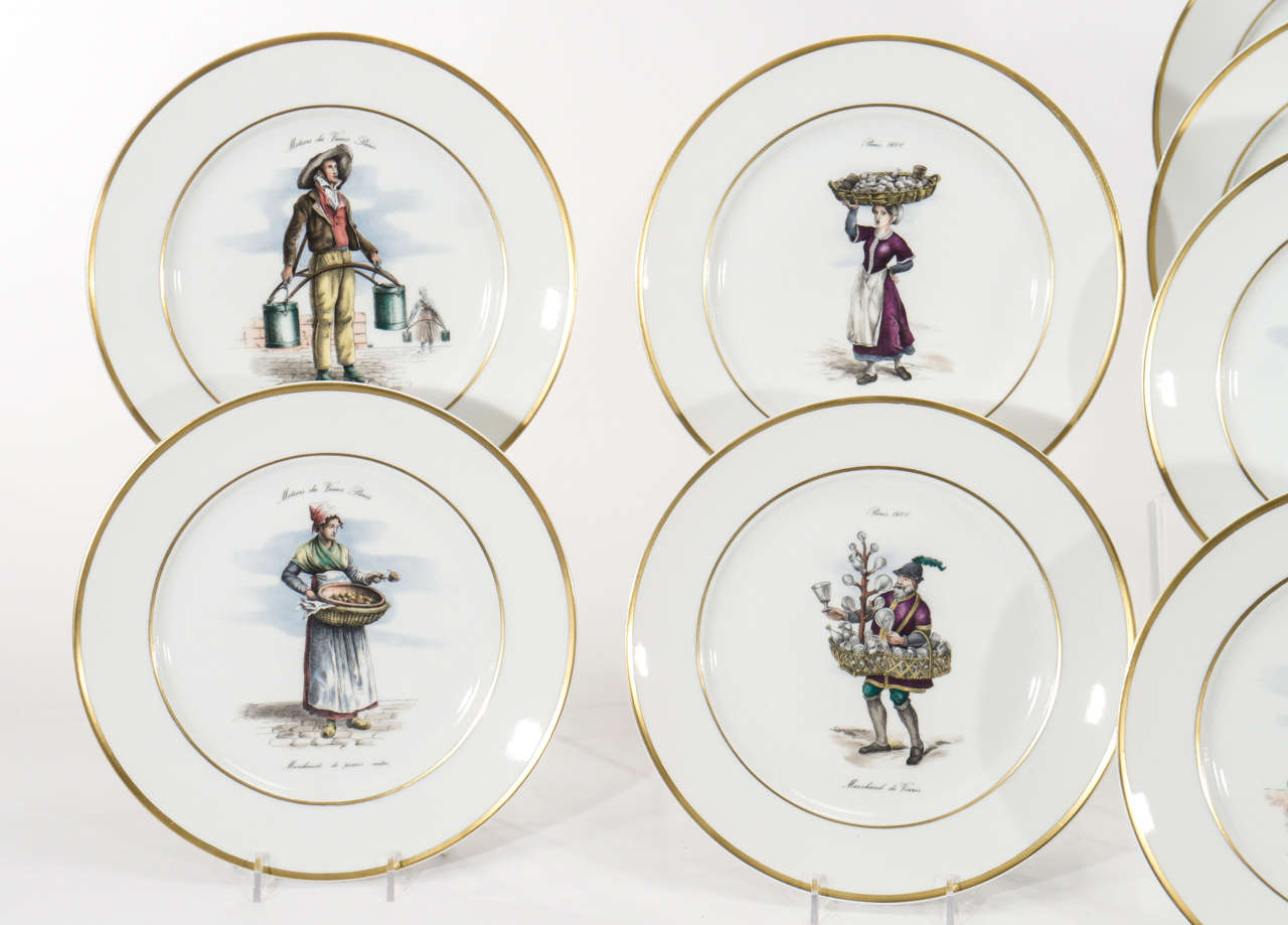 Set of 12 French Dinner Plates "Les Metiers de Vieux Paris", Paris 1600 ...