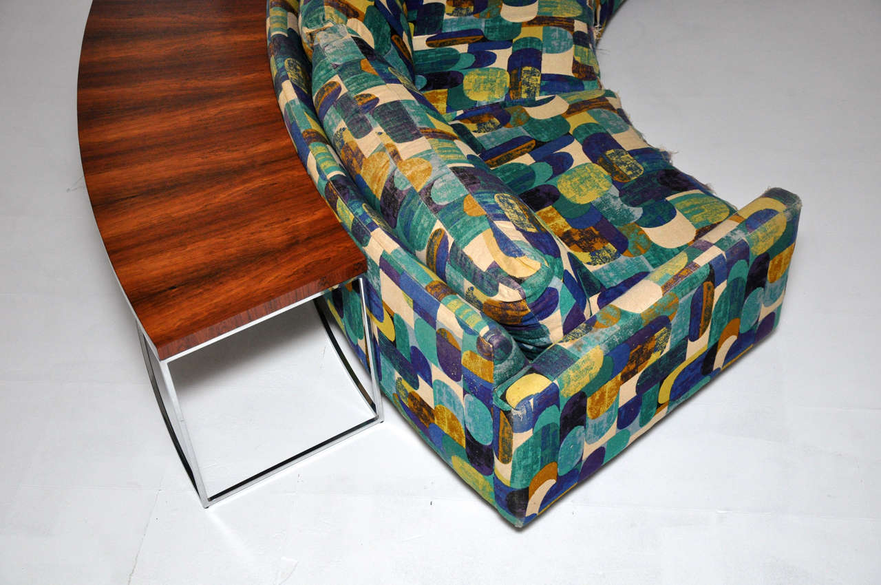 Mid-Century Modern Milo Baughman Circular Sofa with Rosewood Console Tables