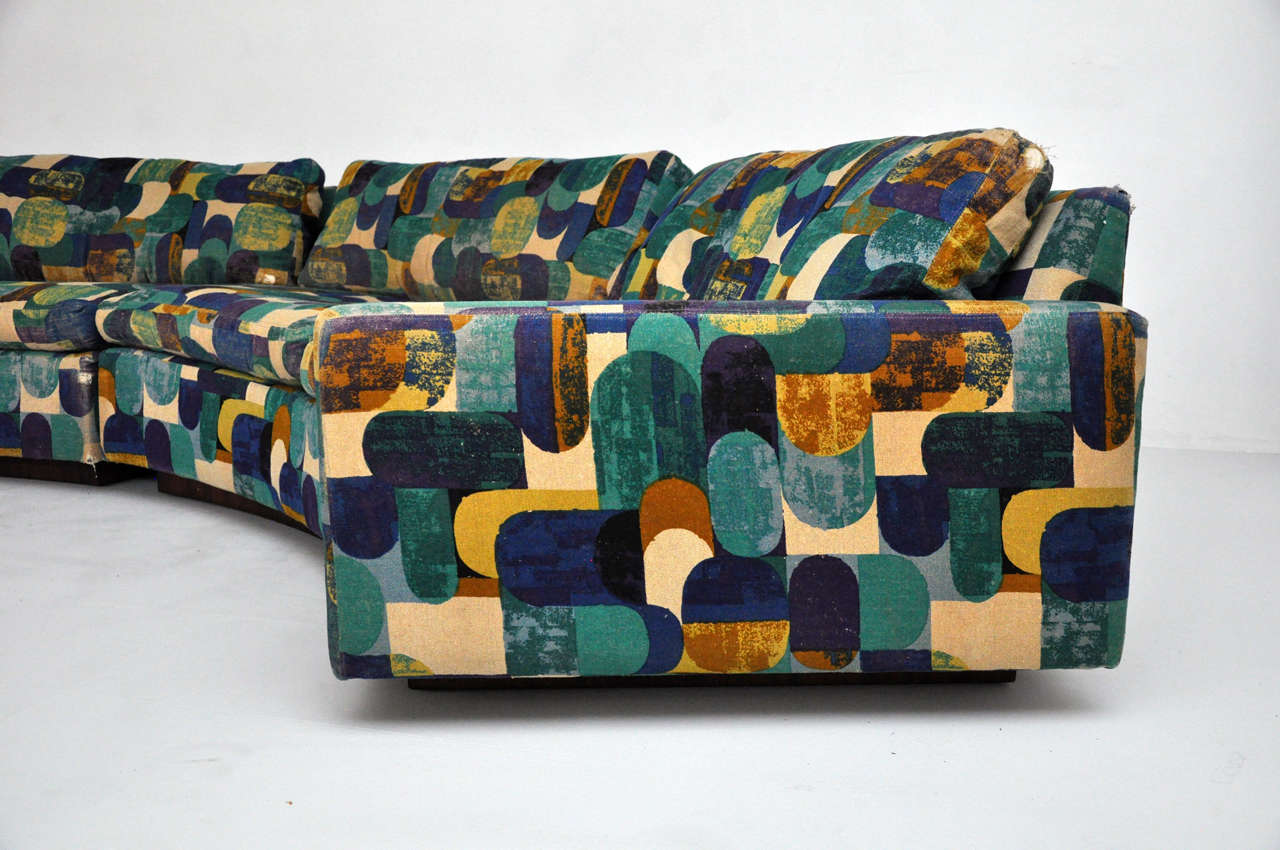 Milo Baughman Circular Sofa with Rosewood Console Tables 1