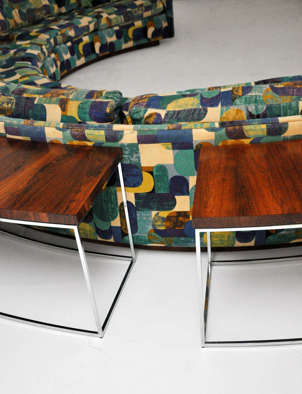 Milo Baughman Circular Sofa with Rosewood Console Tables 4
