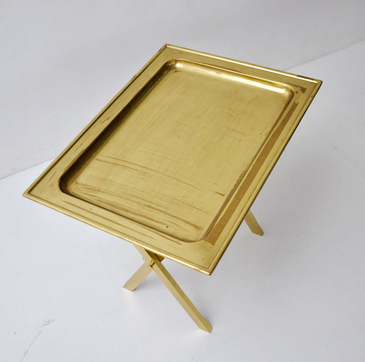 Italian Brass Tray Side Tables In Excellent Condition In Chicago, IL