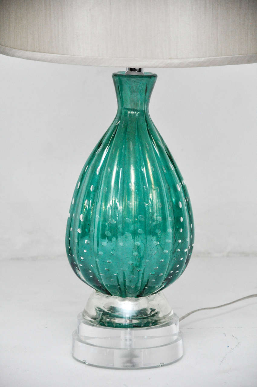 Italian Turquoise Murano Glass Lamps by Barovier