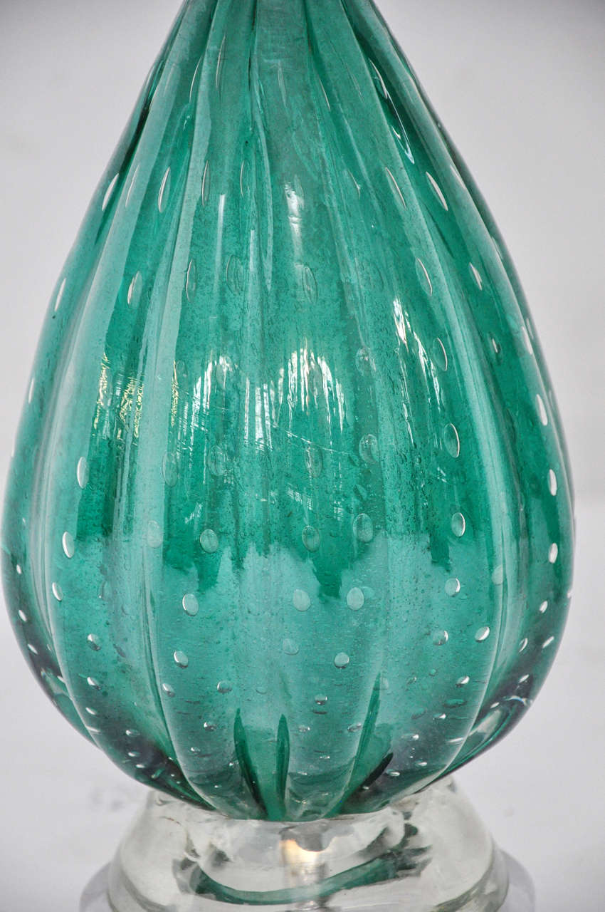 Mid-20th Century Turquoise Murano Glass Lamps by Barovier