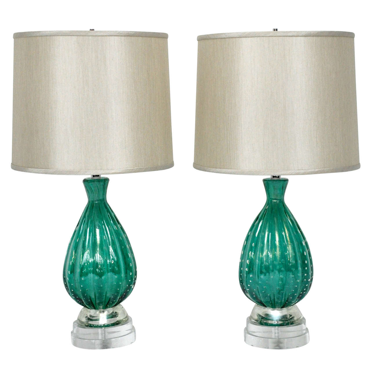Turquoise Murano Glass Lamps by Barovier