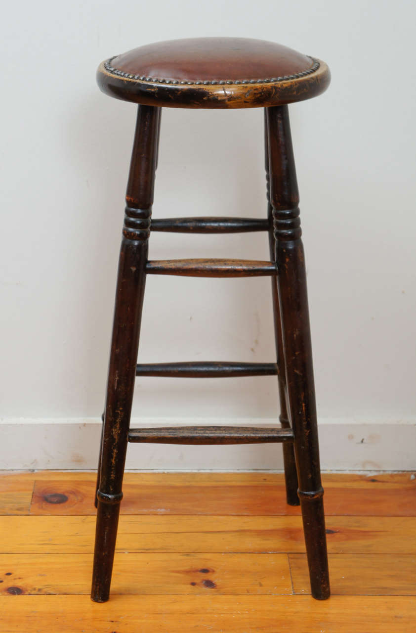 Unique English Leather Seat Pub Stool at 1stDibs