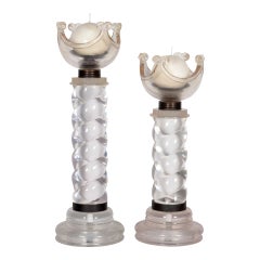 French Art Deco Solid Lucite Spiral Candlesticks