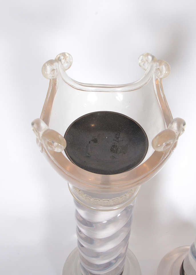 French Art Deco Solid Lucite Spiral Candlesticks For Sale at 1stdibs