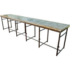 Antique French Iron and Pine Top Serving Table from Lille Area Paris