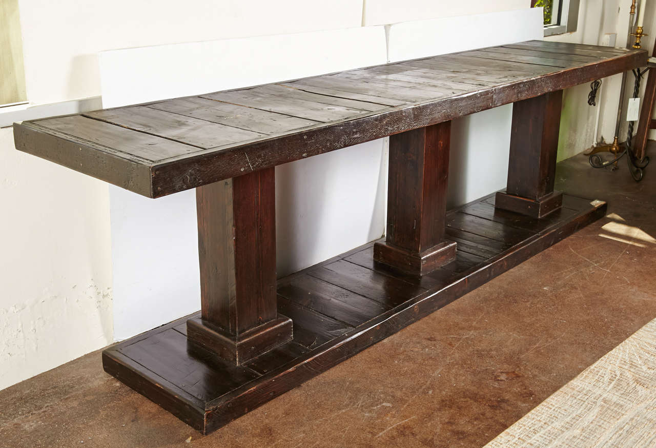 20th C. Three Pedestal Architectural Server Made From Reclaimed Pine