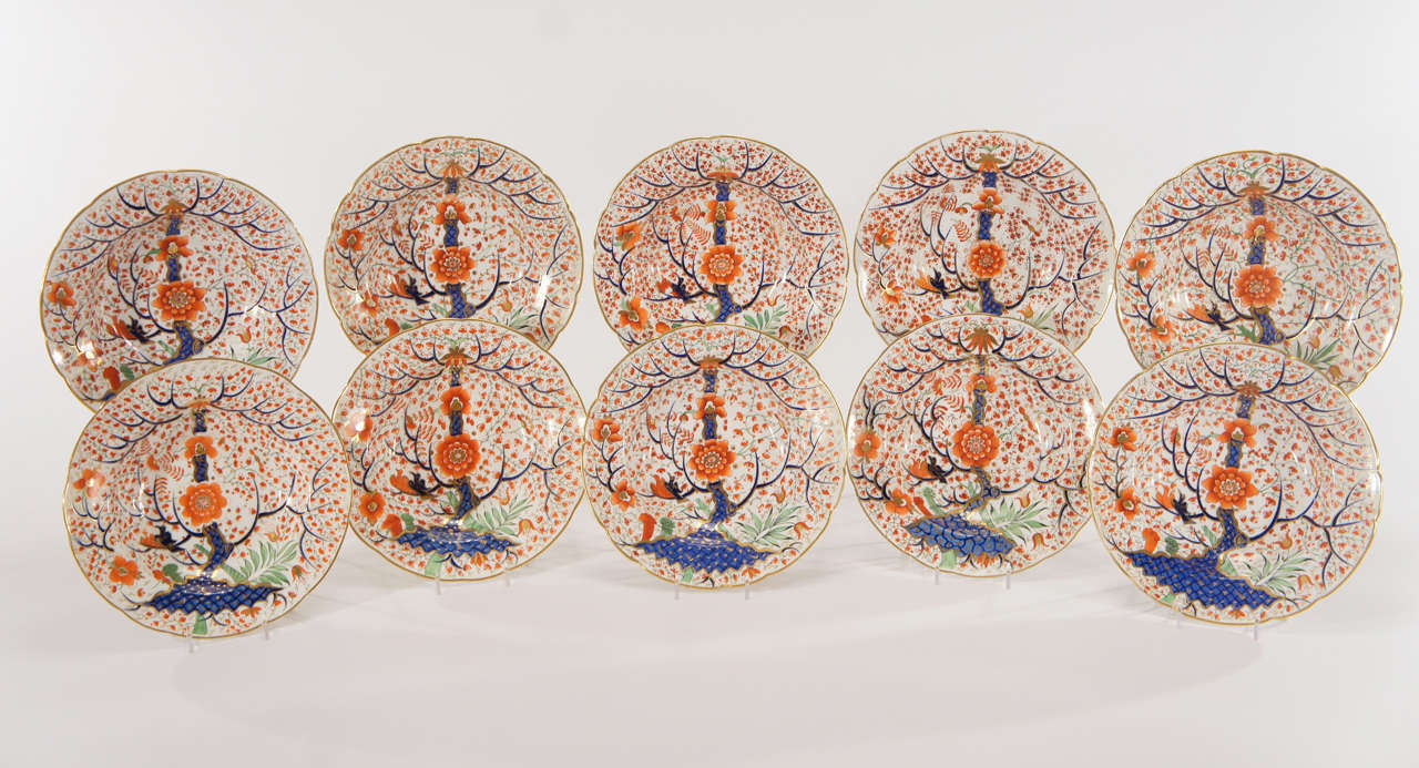 A wonderful set of 10 hand painted 19th c. Chamberlain's Worcester 