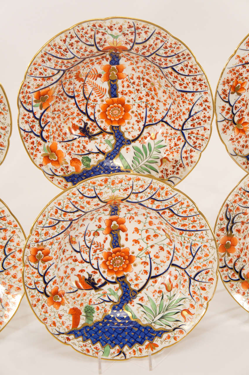 British 19th c. Chamberlains Worcester 'Tree of Life' Polychrome Rimmed Soup Bowls