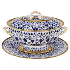 Derby, Cobalt Blue "Derby Lily" Soup Tureen with Matching under Plate or Stand