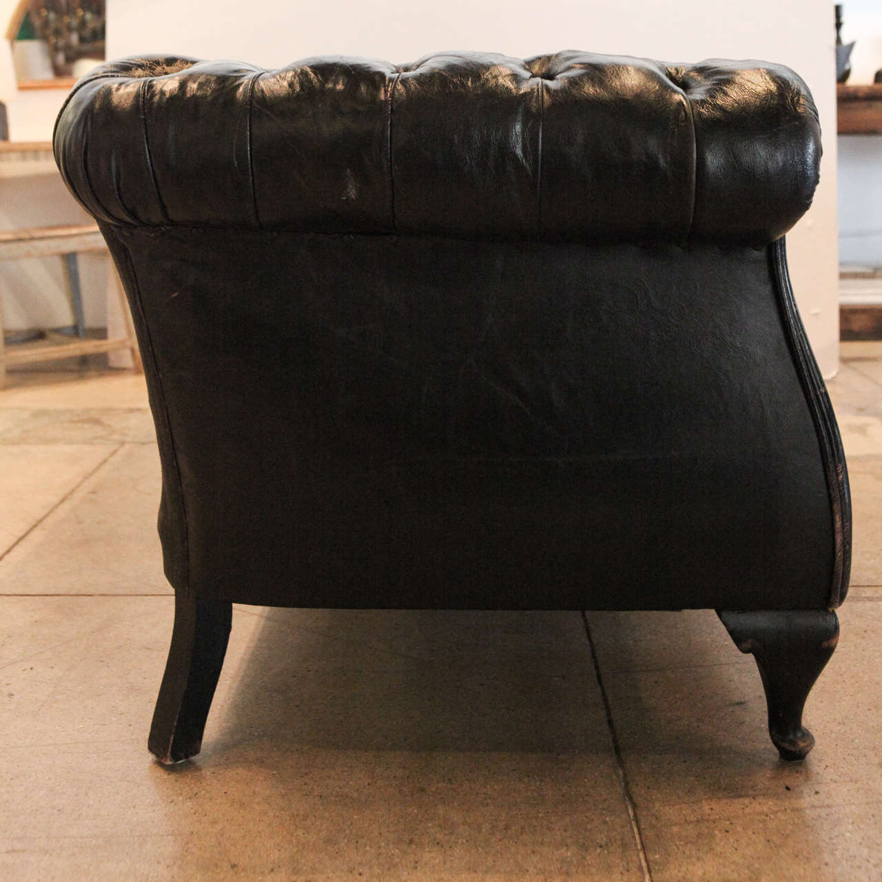 Swedish Black Leather Chesterfield Sofa, circa 1930 In Good Condition In Los Angeles, CA